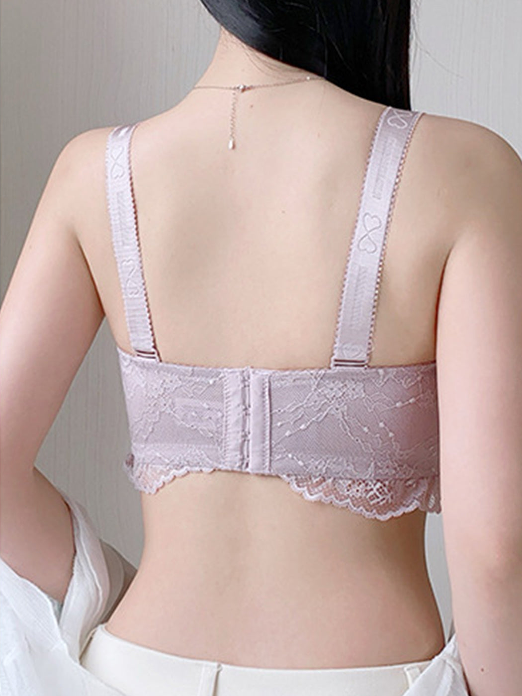 Lace Bandeau Style Push-Up Wire-Free Strapless Bra