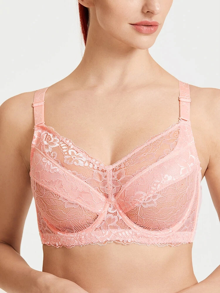 Lace Jacquard Underwire See Through Non Padded Bra