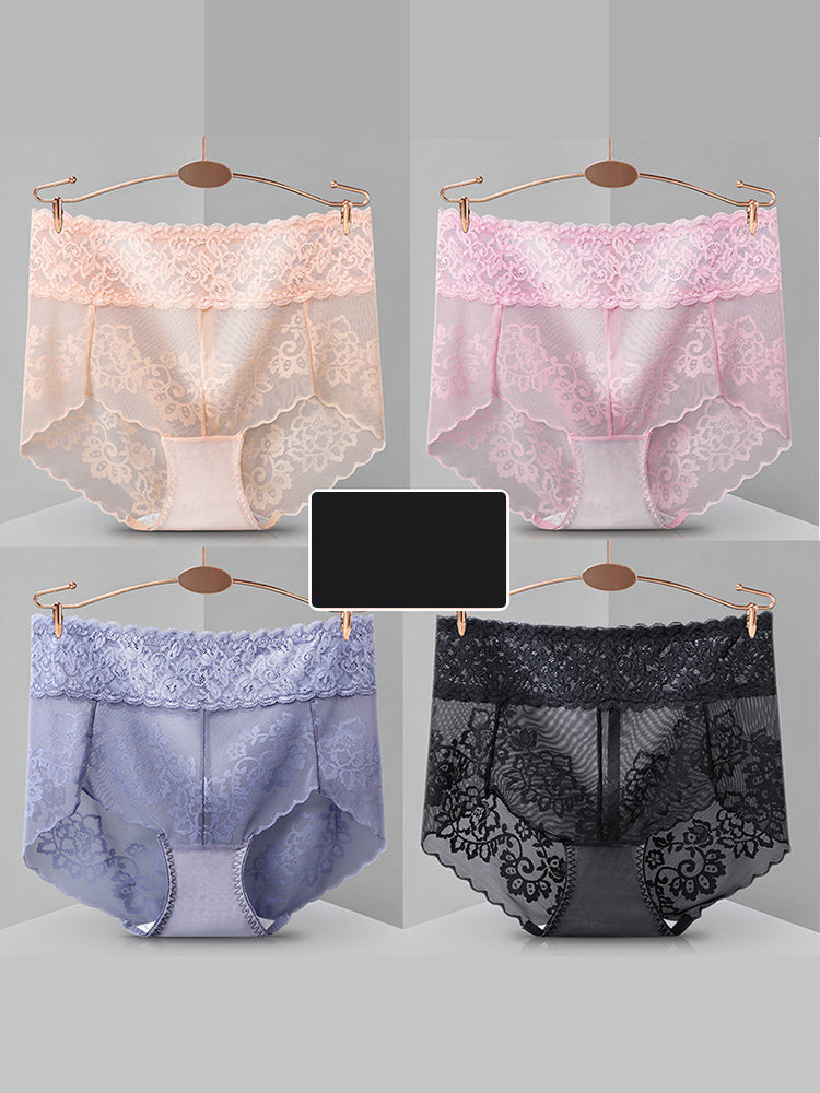4-Pack Sexy Transparent Lace Mid-Waist Underwear