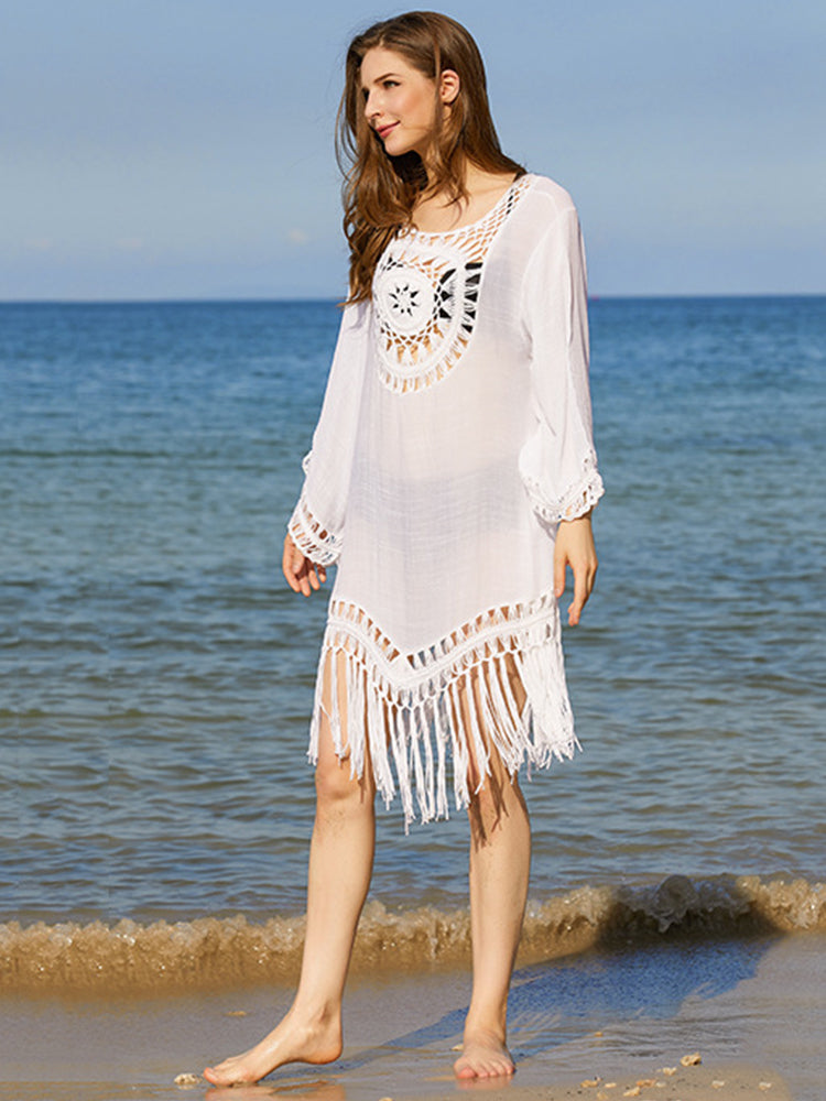 Crochet Hollow Out Tassel Bathing Suit Cover Ups
