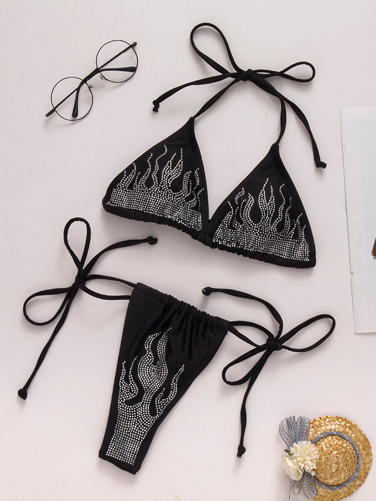 Women's Fashion Sexy Bandage Split Diamond Bikini Swimsuit Set