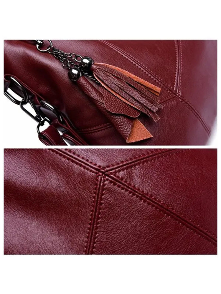 Women's Tassel Large Capacity Leather Shoulder Crossbody Bag