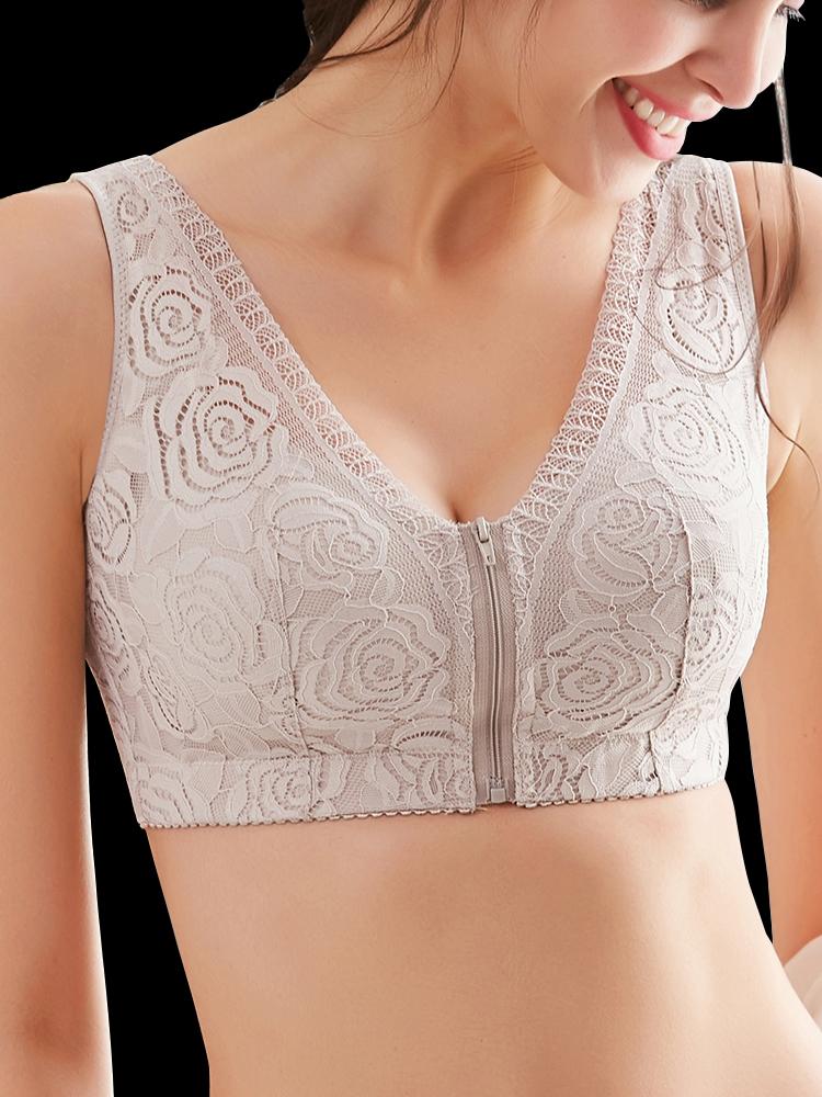 Front Zipper Lace Full Coverage Wire-Free Bra
