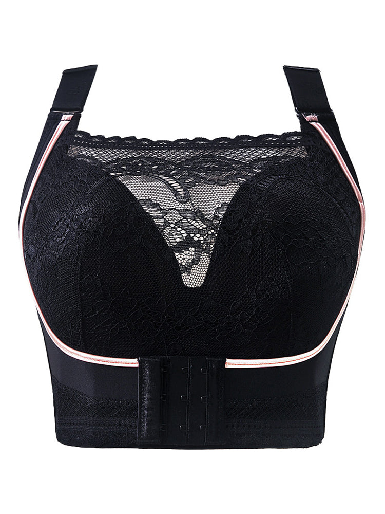 Lace Minimizer Wireless Support Bra with Front Buckle
