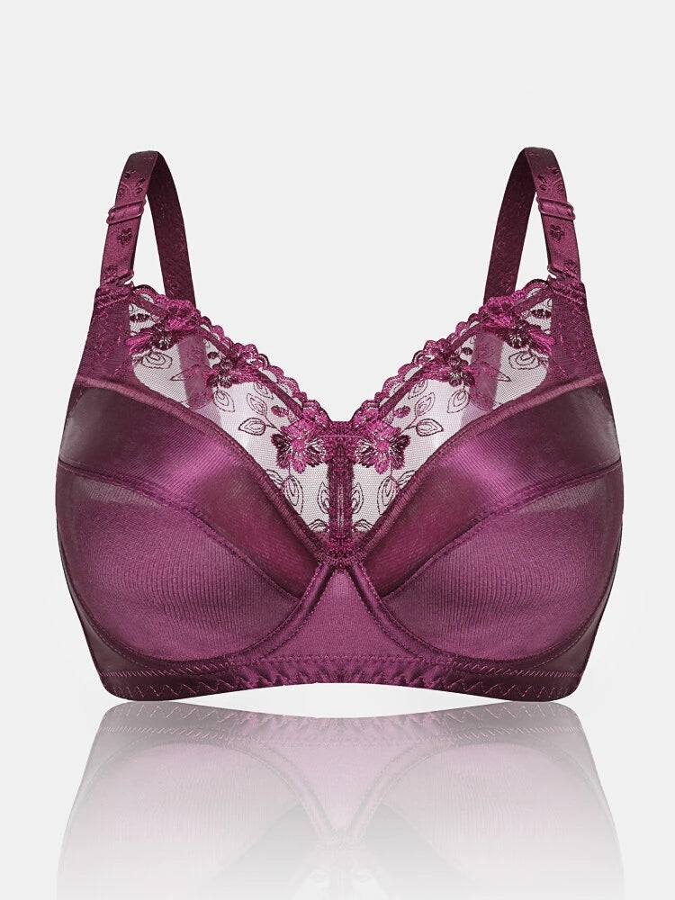 Push Up Lace Trim Breathable Thin Glossy Bra
