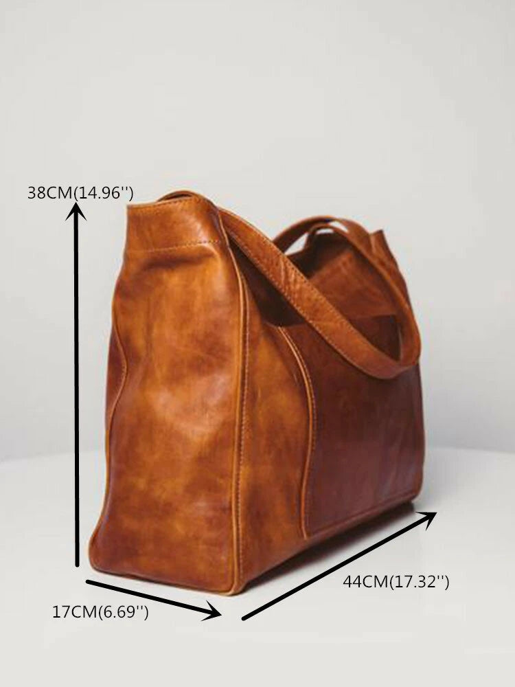 Ladies Vintage PU Leather Handbag Tote Soft Oversized Shoulder Bag