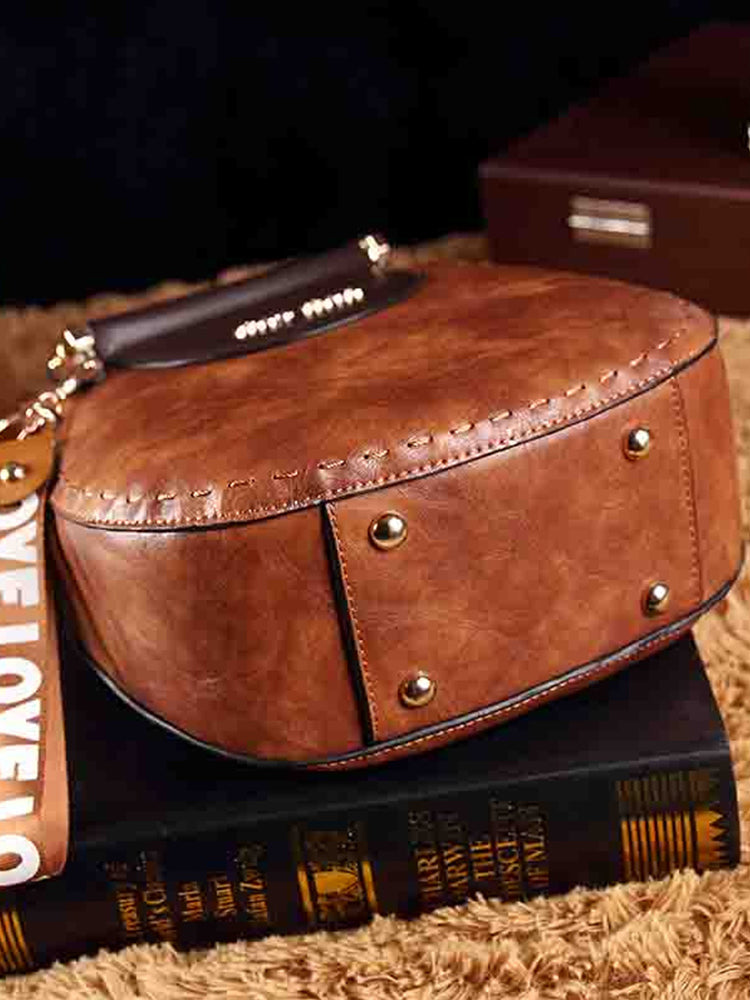 Vintage Tassel Leather Round Shape Handbags Crossbody Shoulder Bag