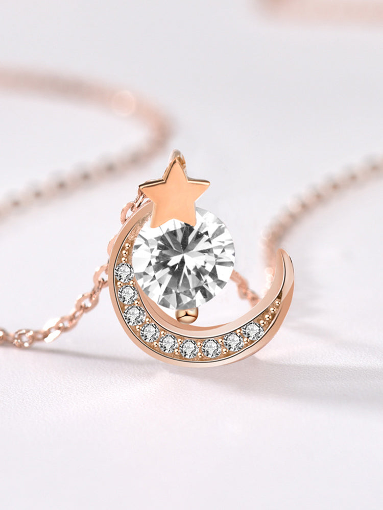 Diamond Star and Moon Pendant Necklace