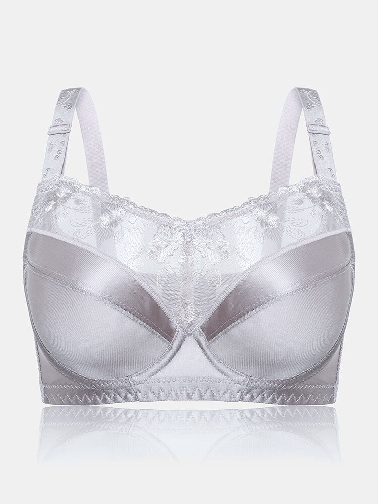 Push Up Lace Trim Breathable Thin Glossy Bra