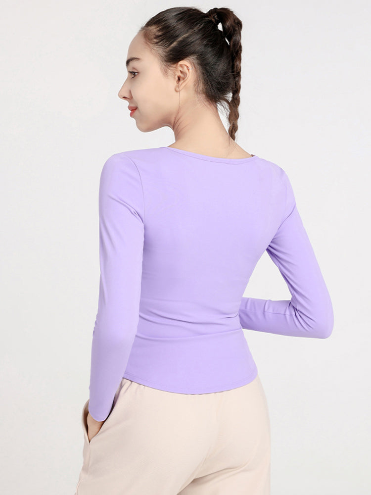 Slim Fit V-neck Long Sleeve Yoga Tops Breathable Athletic Workout Running Shirt