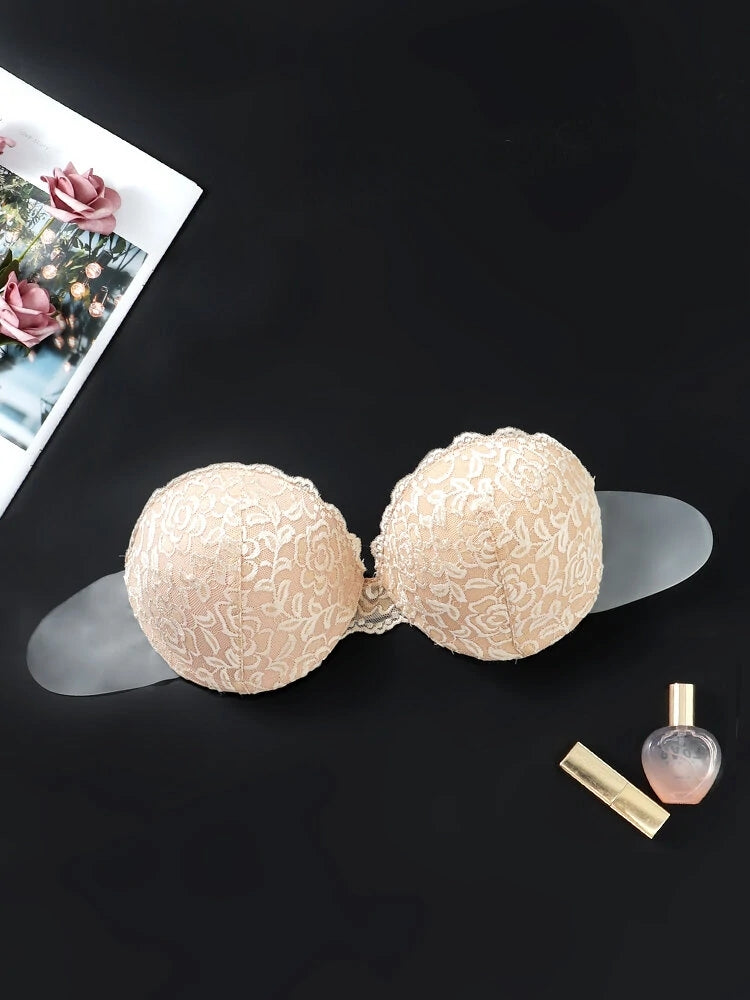 Lace Push Up Adhesive Invisible Backless Plunge Bra
