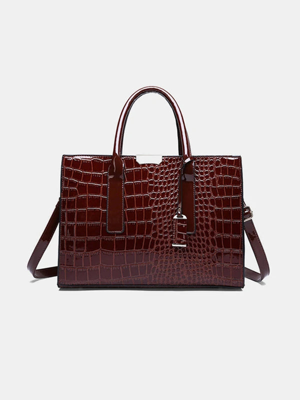 Crocodile Pattern Tote Handbag Large Capacity Solid Crossbody Bag