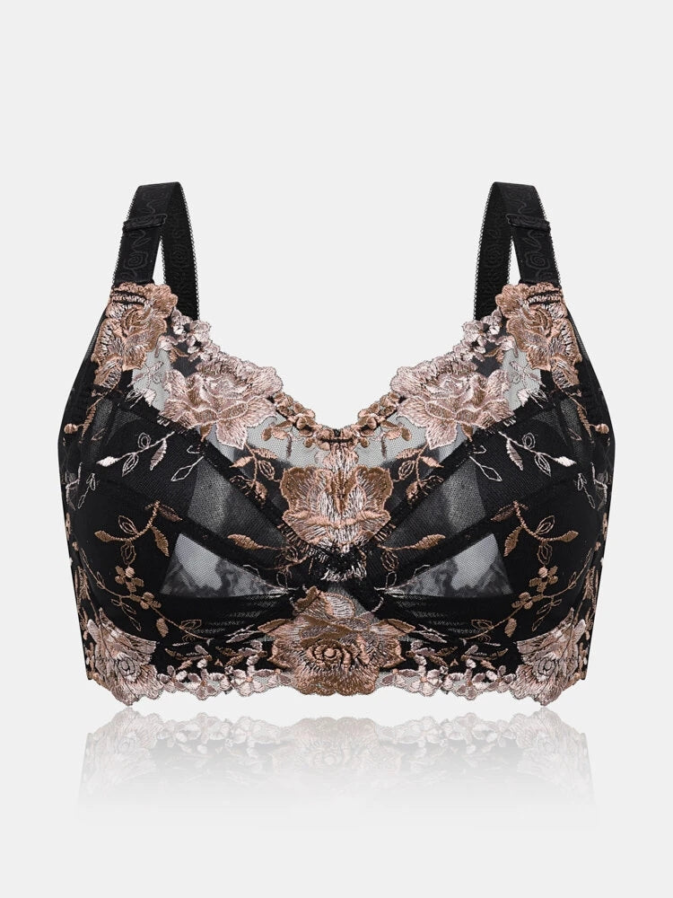 Floral Embroidered Wireless Full Cup Lightly Lined Bra
