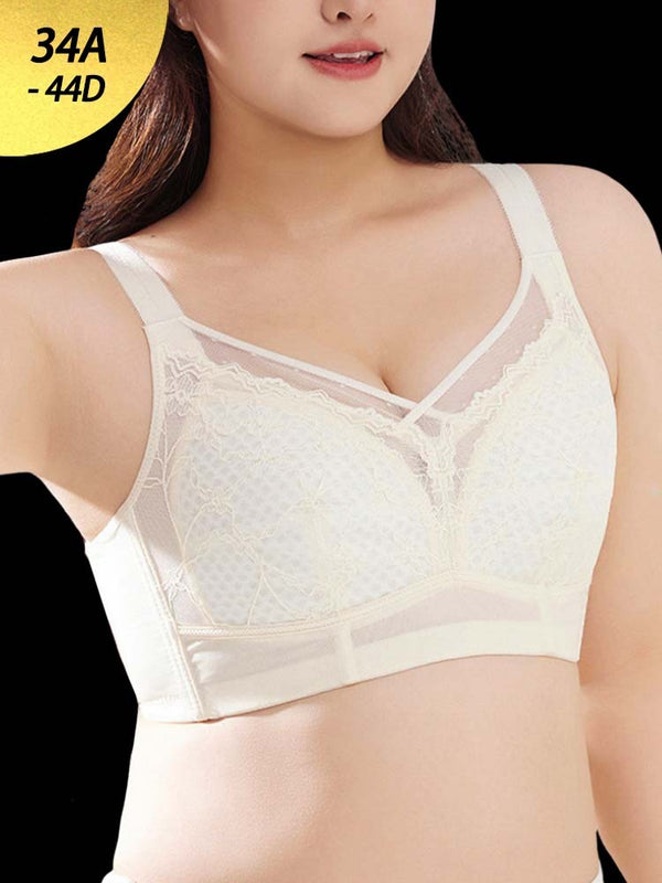Plus-Size Full-Coverage Minimizing Lace Wireless Bra – Supportive Lift