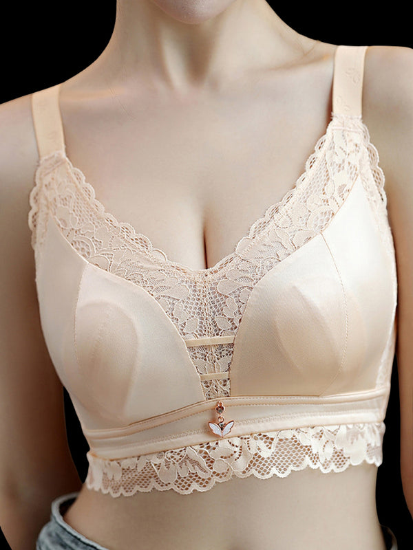 Side Support Lace Sexy Wireless Bra - Push-Up & Shaping Design