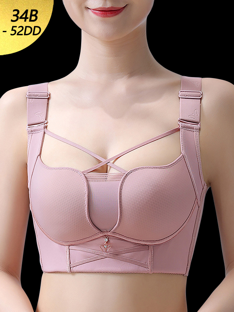 Unlined U-Shaped Back Wireless Minimizer Bra with Wide Straps