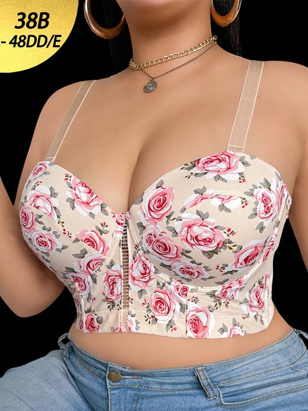 Trendy Patterns Push-Up Underwire Bra - Floral Design