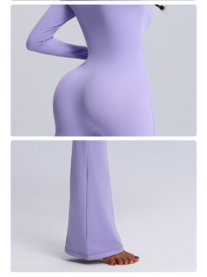 Seamless Full-Body Long-Sleeve Yoga One-Pieces with Square Neckline