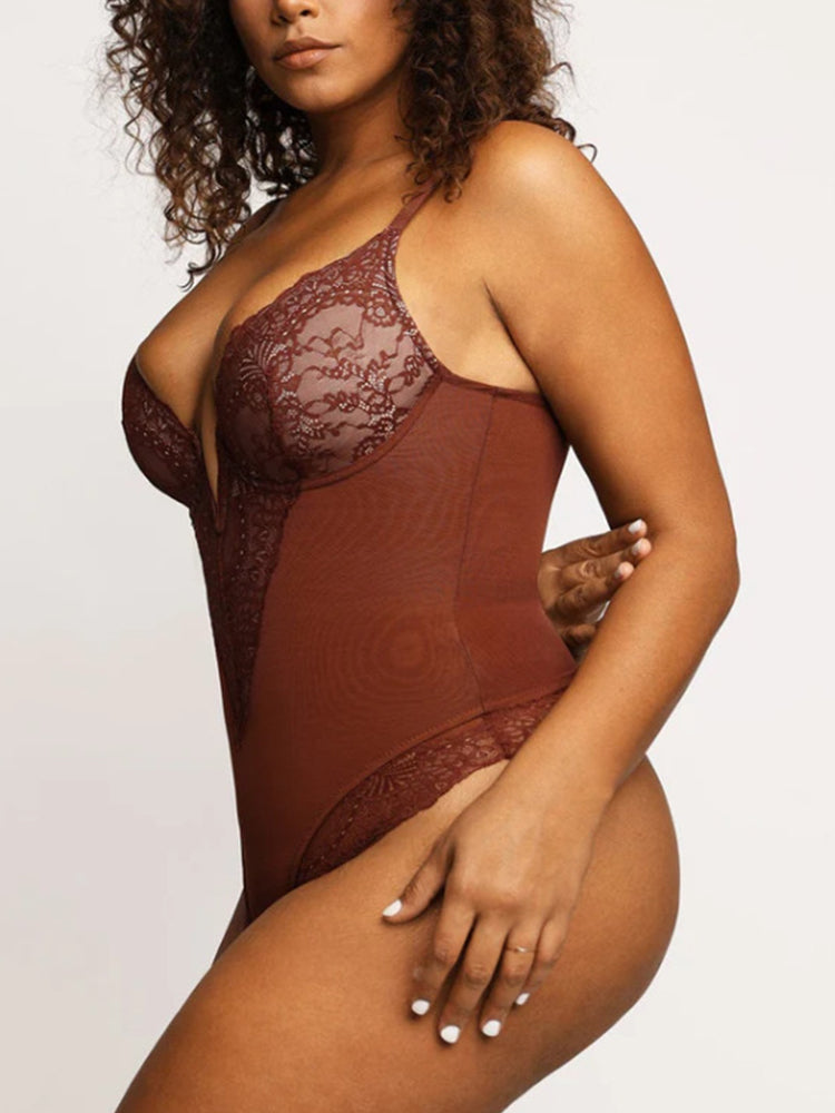 Sexy Lace Cutout Deep-V Hip Lifting Body Shapewear