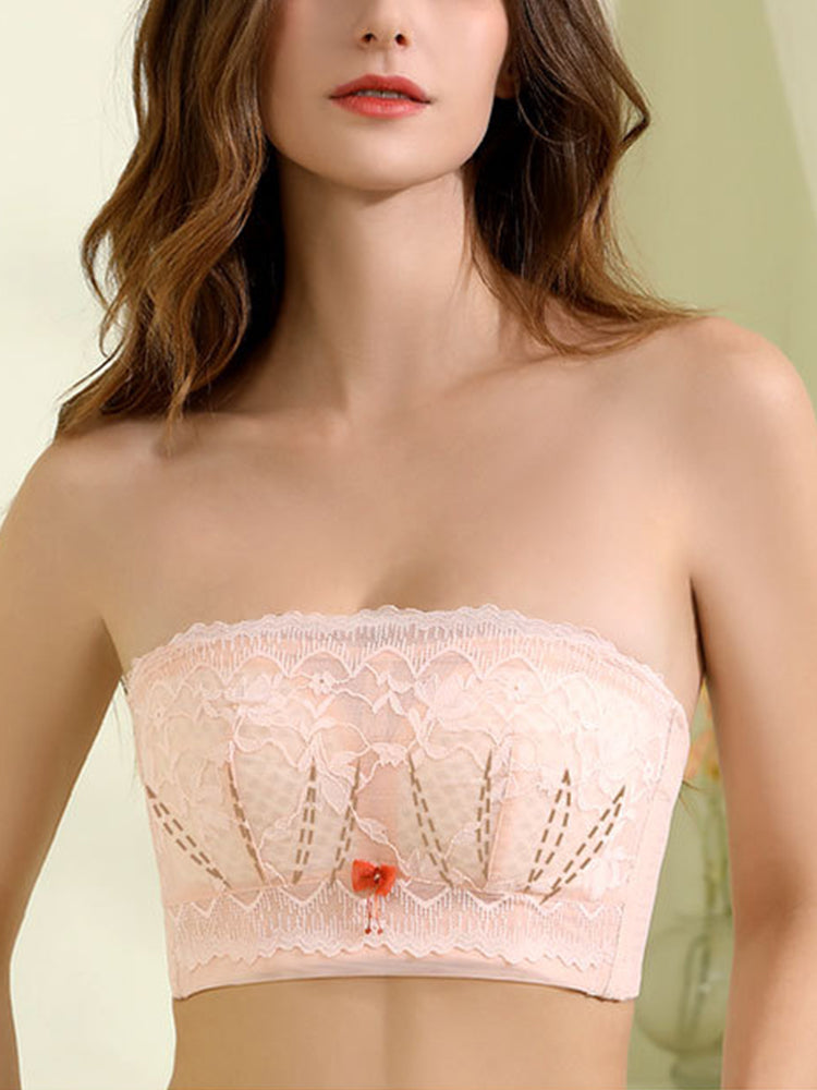 Lace Bandeau Strapless Wireless Bras for Women