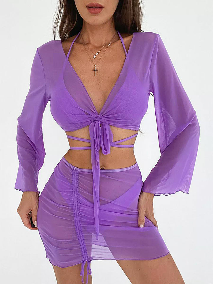 Women's Sexy Solid Color Bikini Set - 3-Piece Padded Swimwear