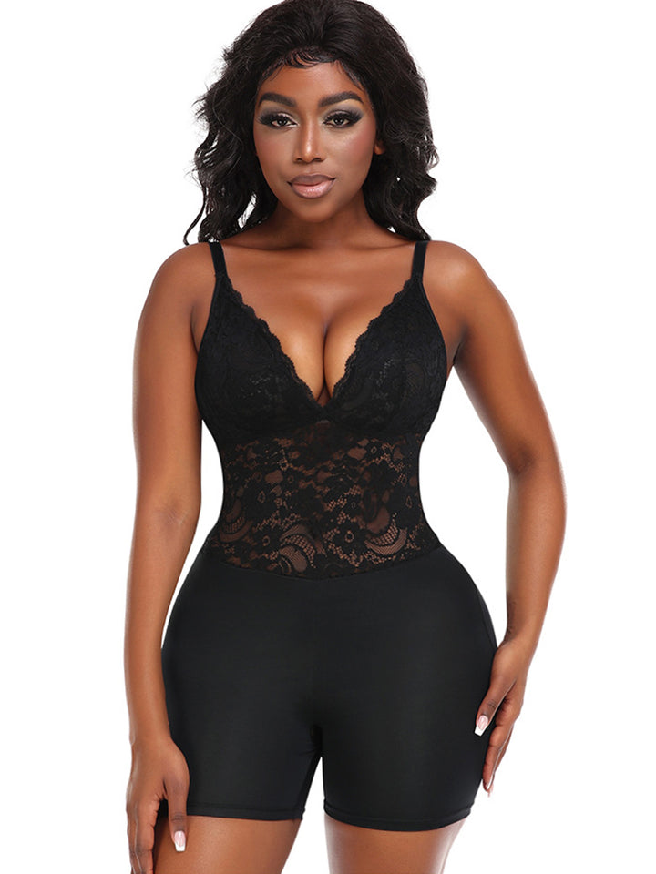 Lace V Neck Butt Enhancer Sleeveless Bodysuit Shapewear