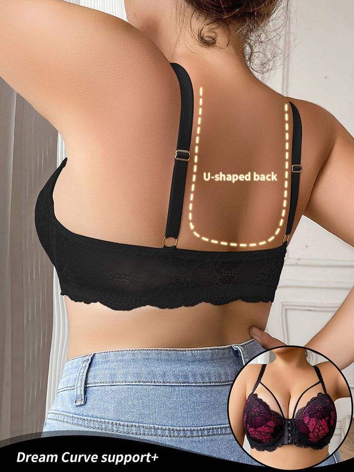 Minimizer Bra for Large Bust - Front Closure Push-Up Lace Bra with Full Coverage