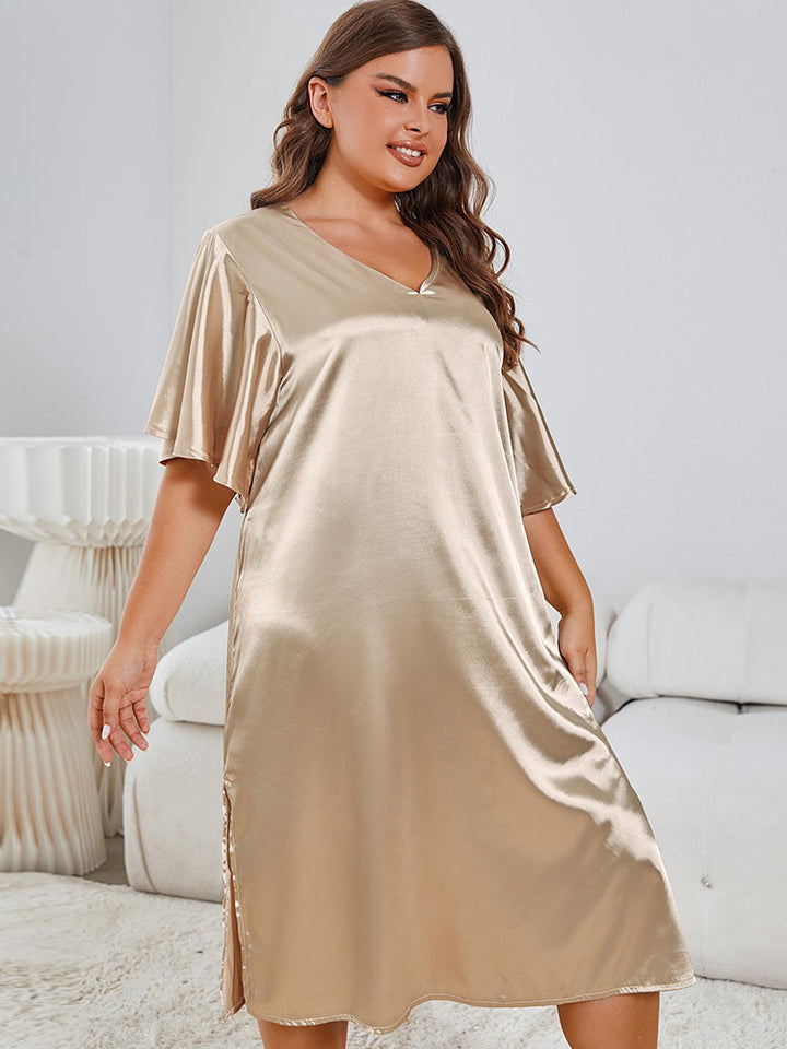 Satin V-Neck Nightdress with Flutter Sleeves