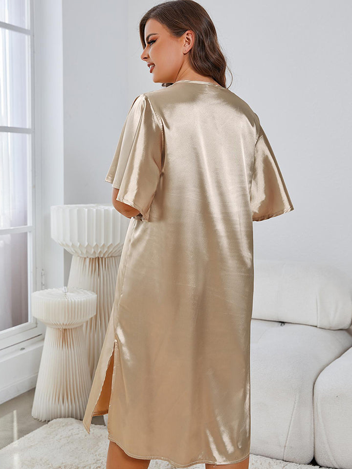 Satin V-Neck Nightdress with Flutter Sleeves