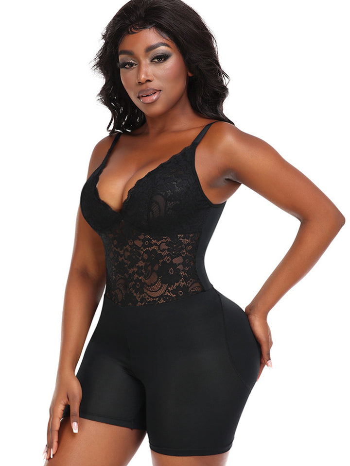 Lace V Neck Butt Enhancer Sleeveless Bodysuit Shapewear