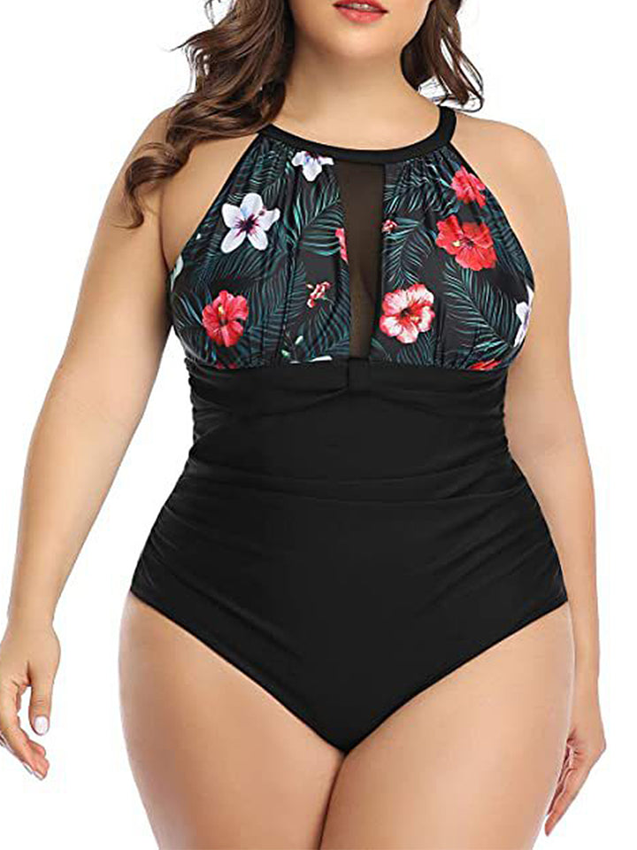 Plus Size Sexy Pleated Design One-piece Swimsuit