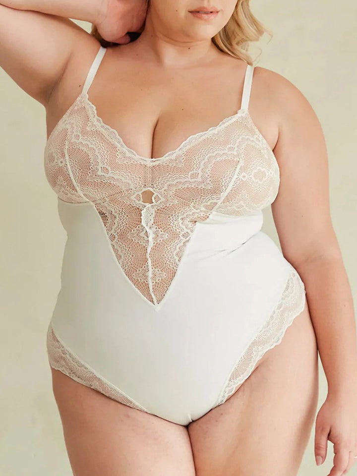 Lace V-Neck Tummy Control Shapewear Thong Bodysuit Shapewear