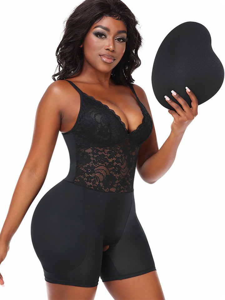 Women's Lace V Neck Corset Hip Enhancer Shapewear Bodysuit