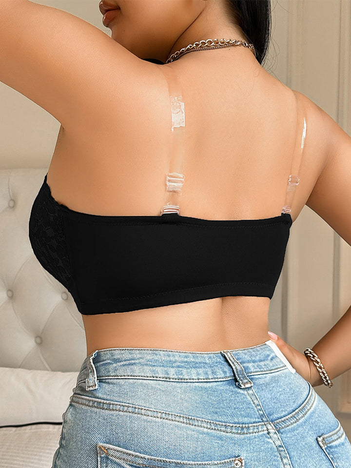 Front Closure Plus Size Push Up Bra - Floral Lace Embroidered Mesh Sheer