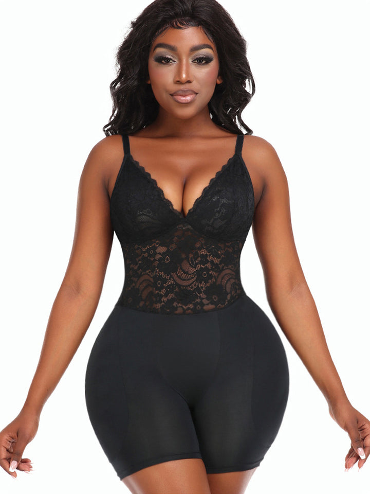 Women's Lace V Neck Corset Hip Enhancer Shapewear Bodysuit