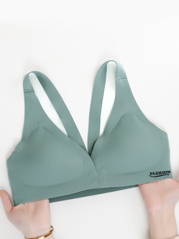 Comfort V-neck Front Closure Wireless Bras with Removable Chest Pad