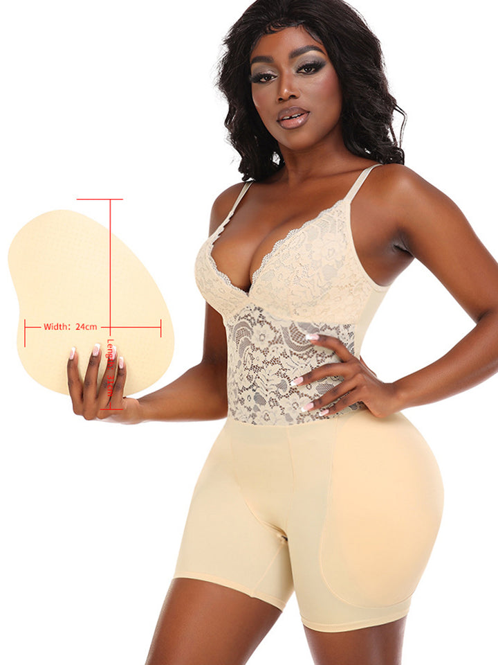 Women's Lace V Neck Corset Hip Enhancer Shapewear Bodysuit
