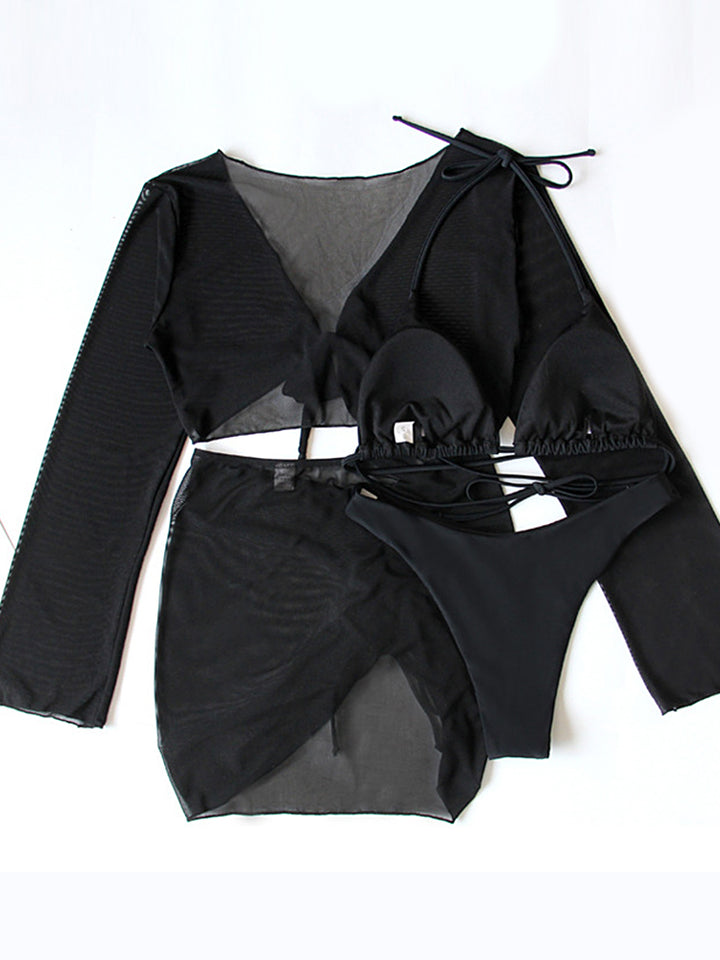 Women's Sexy Solid Color Bikini Set - 3-Piece Padded Swimwear
