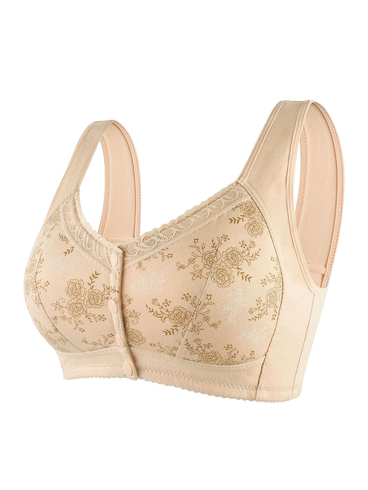 Spring Floral Print Front Closure Wireless Bras