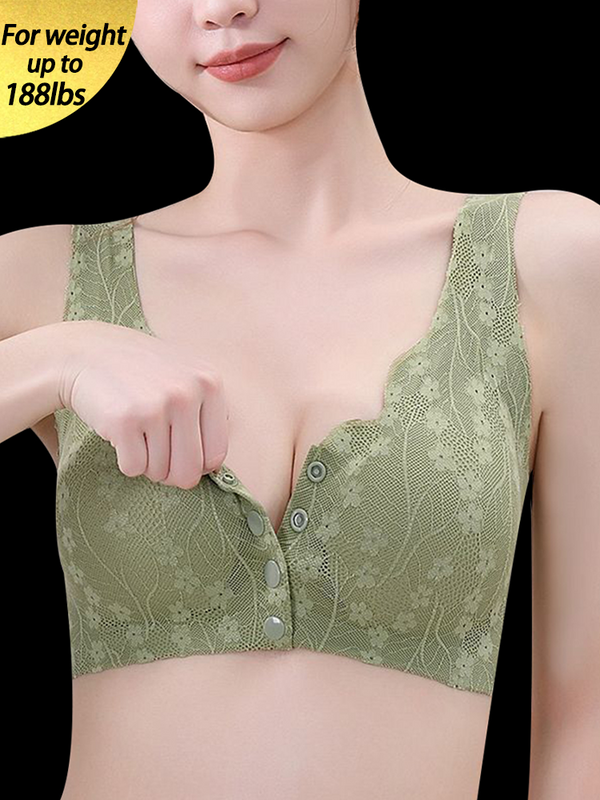Lace Seamless Front Closure Vest-Style Wire-Free Bra