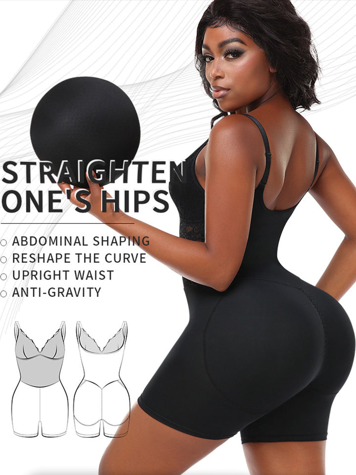 Lace V Neck Butt Enhancer Sleeveless Bodysuit Shapewear