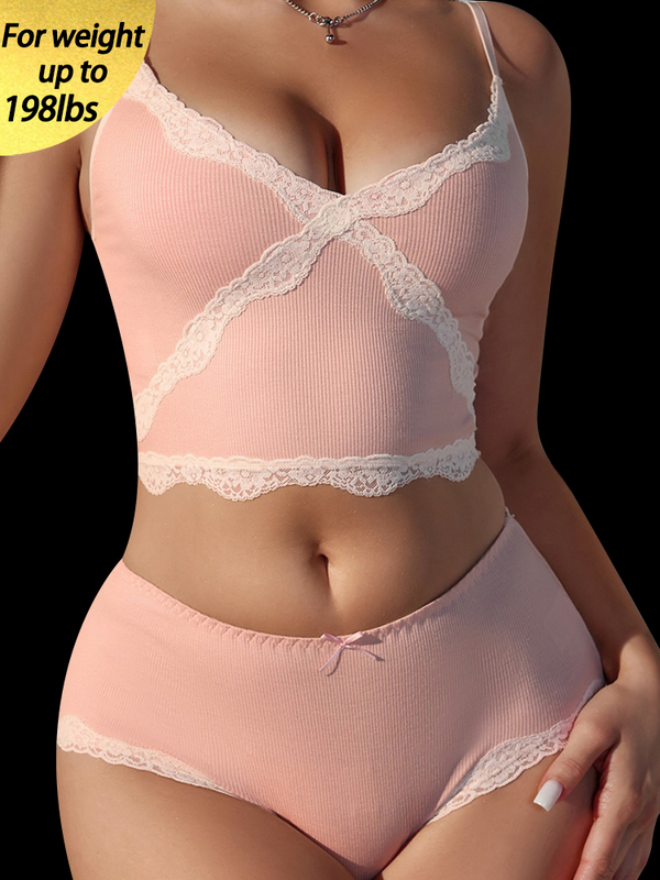 Sexy V-Neck Lace Camisole Lingerie Set