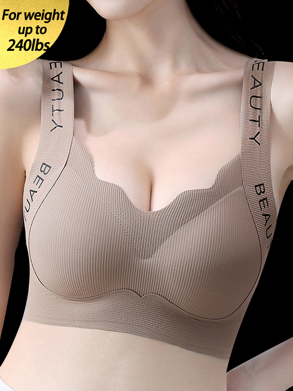 Seamless Ribbed Wireless Bra with Wide Elastic Straps