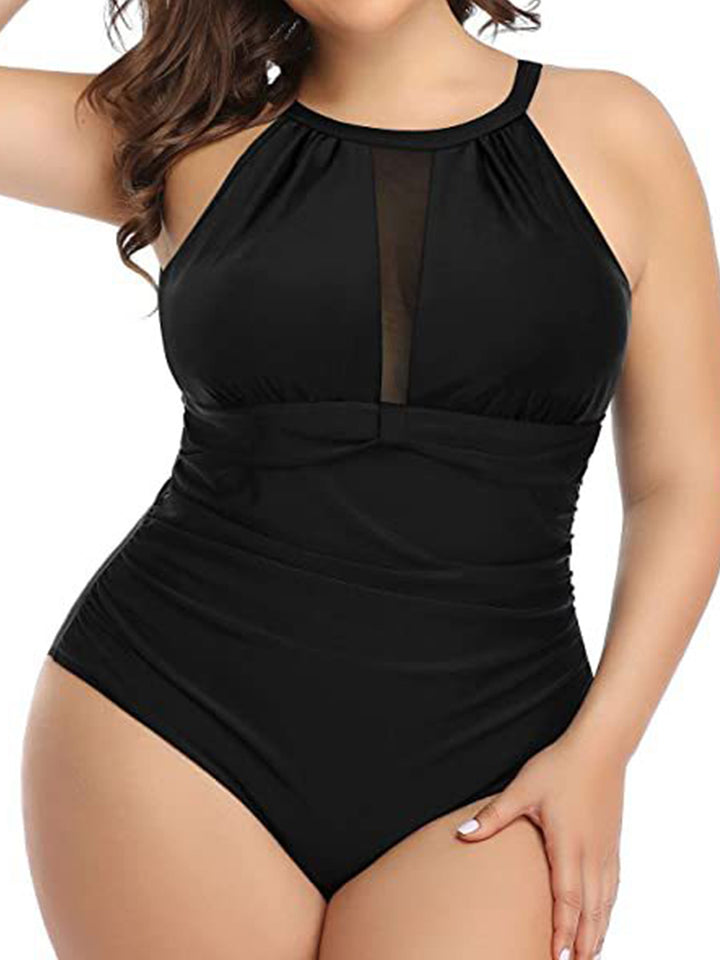 Plus Size Sexy Pleated Design One-piece Swimsuit