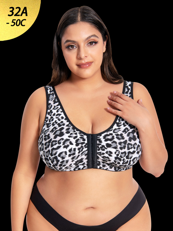 Leopard Print Front-Closure Wireless Bra