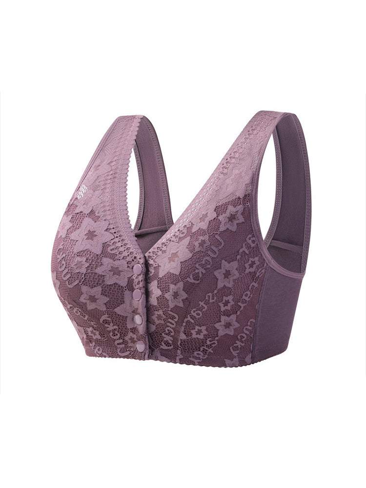 Women's Front Button Close Soft Cup Wireless Bra