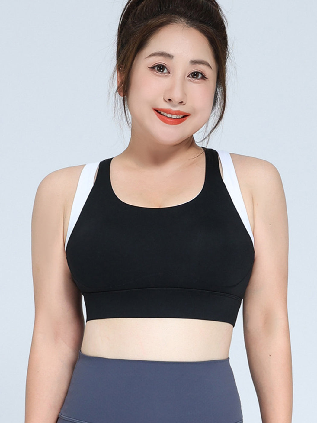 High-Impact Shockproof Fitness Sports Bra with Faux Two-Piece Design