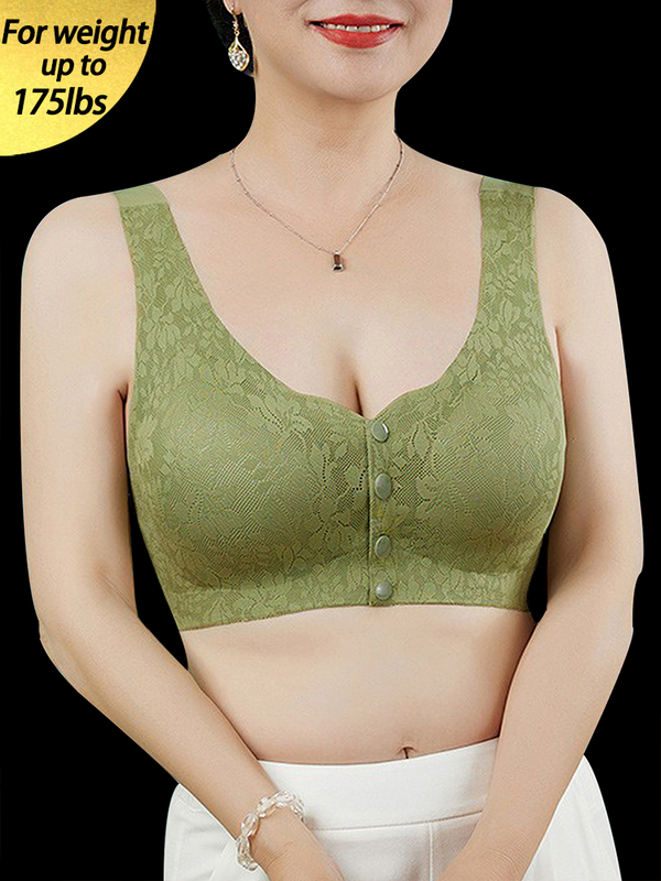 Lace Solid Color Breathable Front Closure Wireless Bra