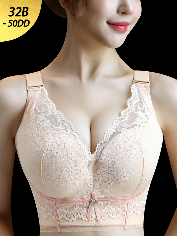 V-Neck Lace Wireless Side Support Bra