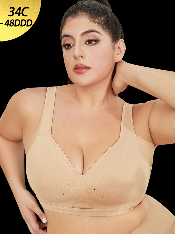 Breathable Hollow-Cup Smooth U-Back Bra with Wide Straps